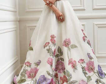 Hand painted floral wedding skirt, floor length gown, bridesmaid skirt, cute wedding wear