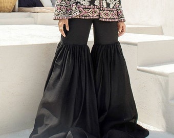 Black silk garara, pakistani garara, wide leg pants, plus size garara trousers, customized in all colours