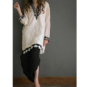 Pakistani designer embellished kurta with tulip pant