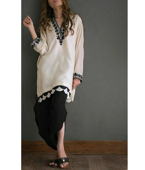 Pakistani Designer Embellished Kurta With Tulip Pant 