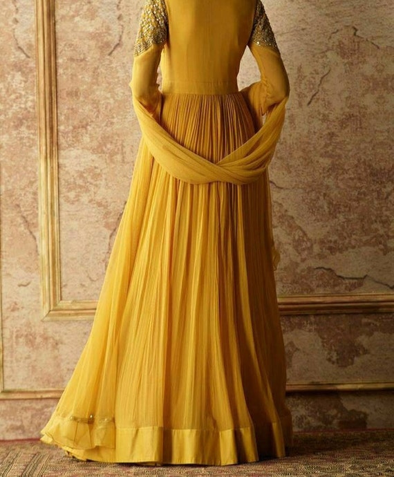 Embroidered Yellow Color Wedding Wear Readymade Long Anarkali Style Go