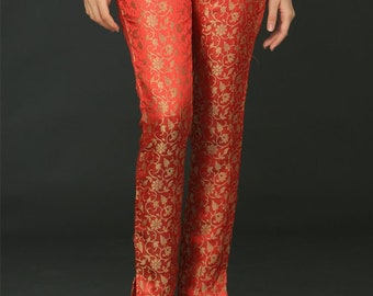 Flower Brocade Straight Pant cigarette Trousers Formal Bottom