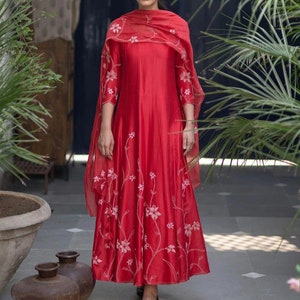 Red embellished long Anaarkali suit,indian and pakistani designer Anarkali for plus size
