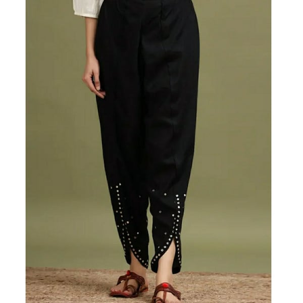 Black tulip pant with mirror work