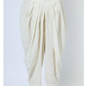 White cotton salwar, patiala shalwar,mirror work dhoti salwar, embellished dhoti pant