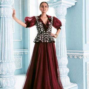 modern sharara dress with jacket "Designer Sharara Set with Jacket & Belt Party & Wedding Wear | Eva The Label"