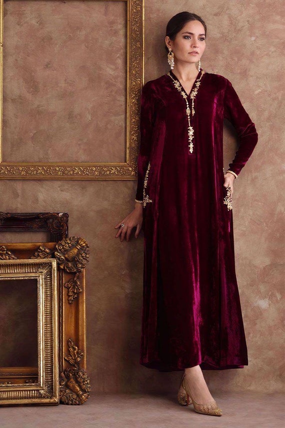 Latest Velvet Kurti Design, Stylish Velvet Kurti Dresses Design For Winter  Season