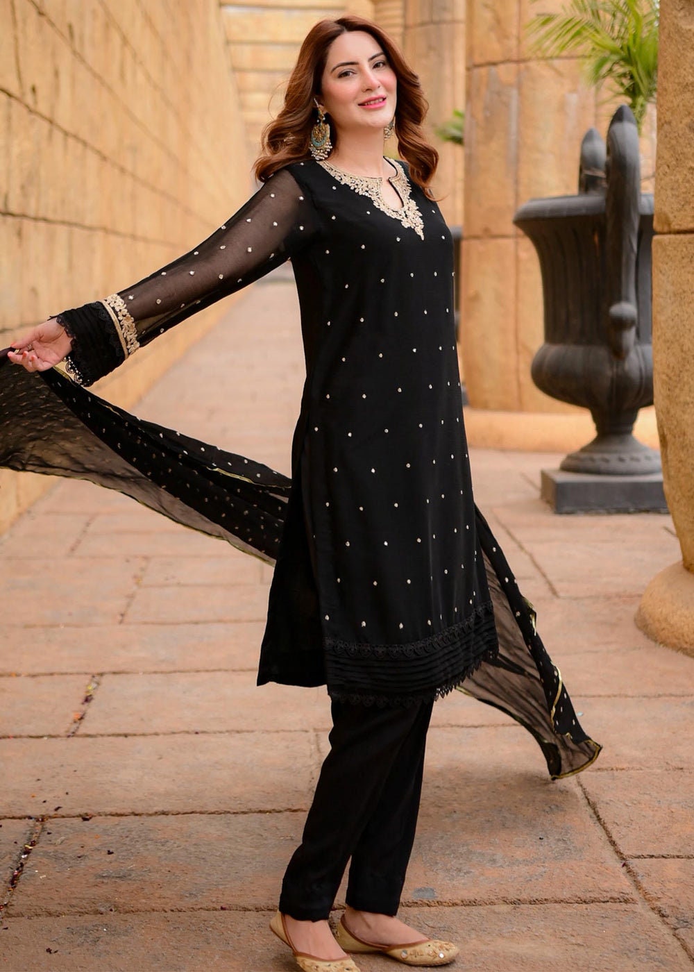 Shop Black Georgette Embroidered Straight Pant Suit Festive Wear Online at  Best Price