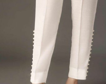 White  straight pant,cigarette white trousers,vintage formal pant, pearl beaded pakistani pant,Indian pants for women