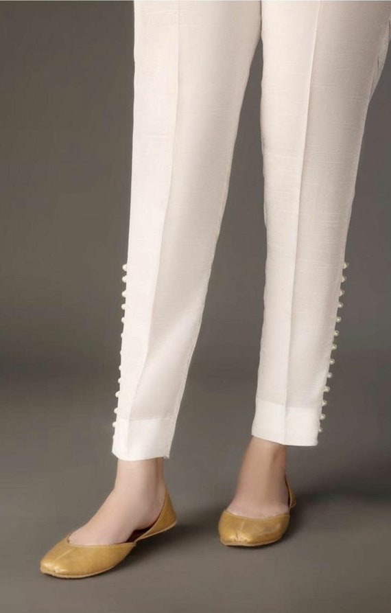 Buy Mamta Collection Cotton Lycra cigaratte Pants | Women Kurti Pants|Regular  Fit Solid Stylish Stretchable Cigarette Pants Trousers | Potli, Bundi Pants  | 2 Side Pocket (White Size:-42) at Amazon.in