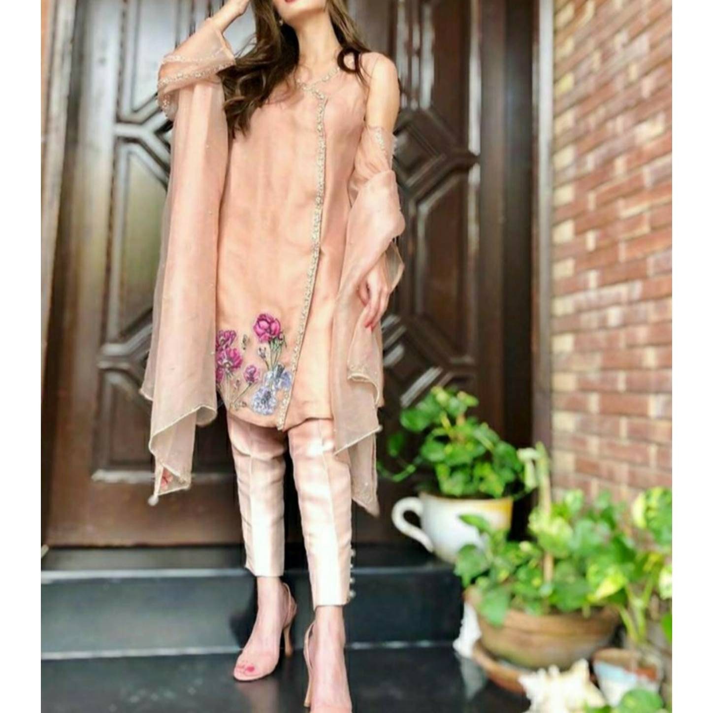 Hand Painted Kurta Orgenza Pakistani 