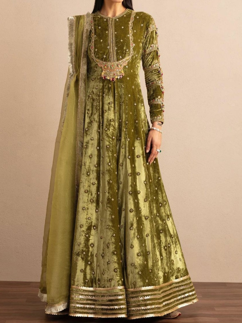 Green velvet anarkali sales