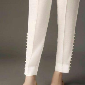 White  straight pant,cigarette white trousers,vintage formal pant, pearl beaded pakistani pant,Indian pants for women