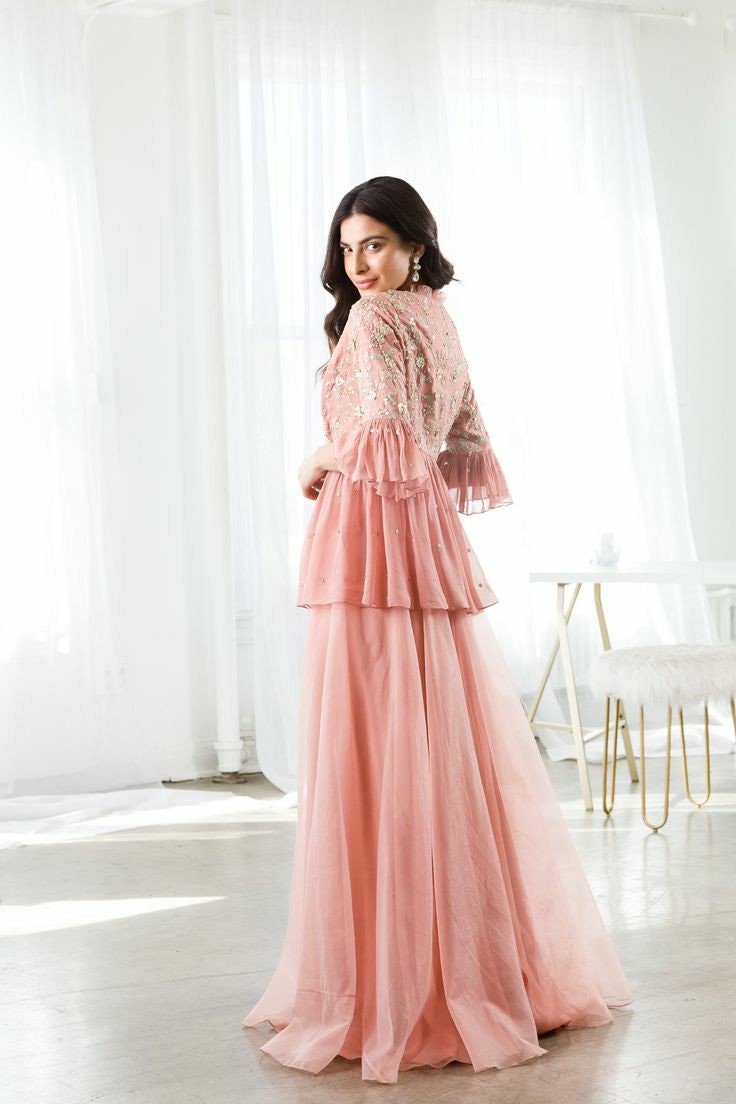 peach peplum dress New Vone Peach Pink Lace Peplum Sleeveless Pixie Hem Dress Women's Size 2