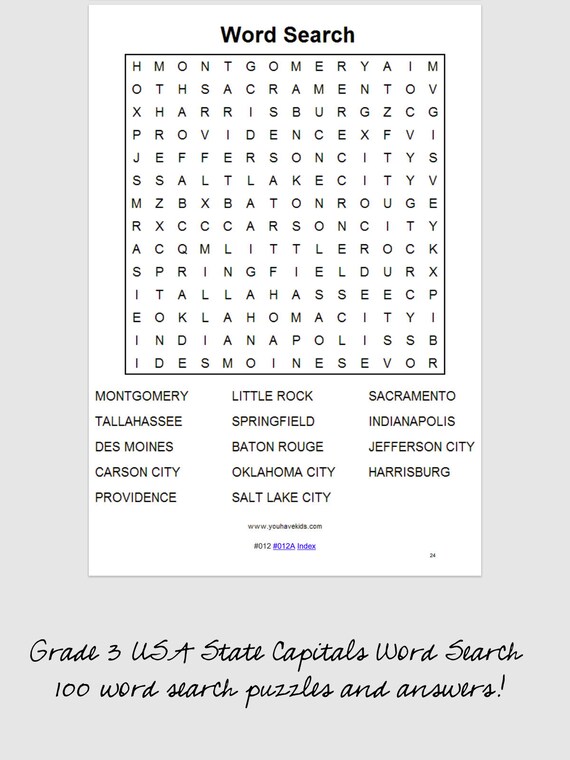 100 printable grade 3 usa state capitals word searches with etsy