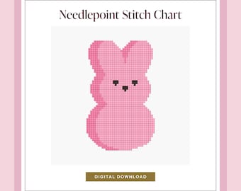 Peep Needlepoint Digital Download | Easter Needlepoint Downloads | Bunny Needlepoint Chart | Pink Easter Basket Decor | Gift For Moms