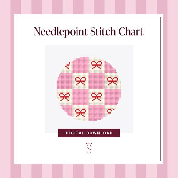 Valentine's Needlepoint PDF | Bow Ornament | Beginner Pattern | Handmade Valentine's Gift | Easy Needlepoint Download