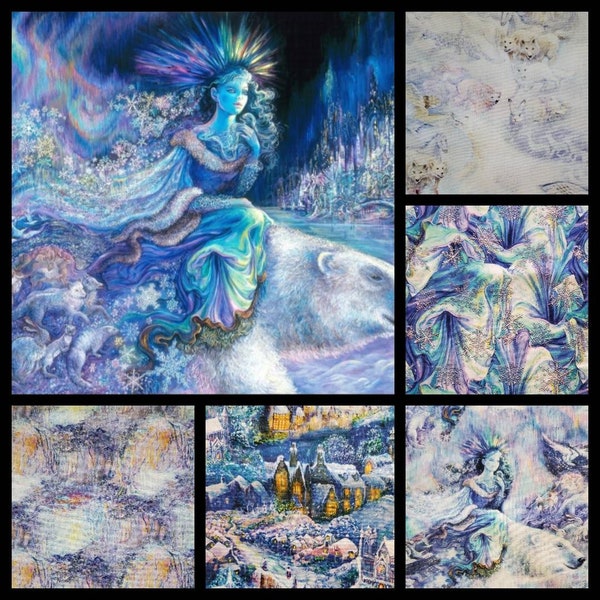 Polar Journey by Josephine Wall for 3 Wishes. Goddesses, Aurora Borealis, and More. Panel, 34" x 42" wide. Coordinating, 18" x 42" wide.