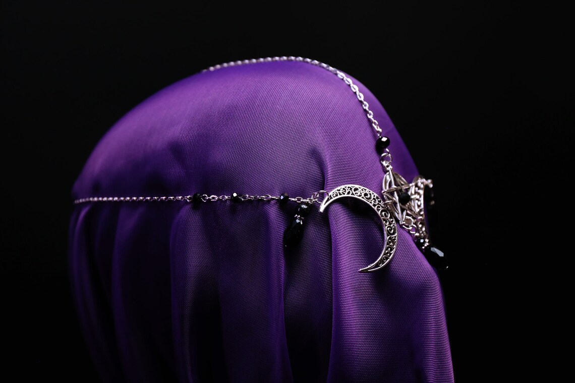 Crescent Moon Goddess Pentagram Face Chain Headpiece Crown Etsy