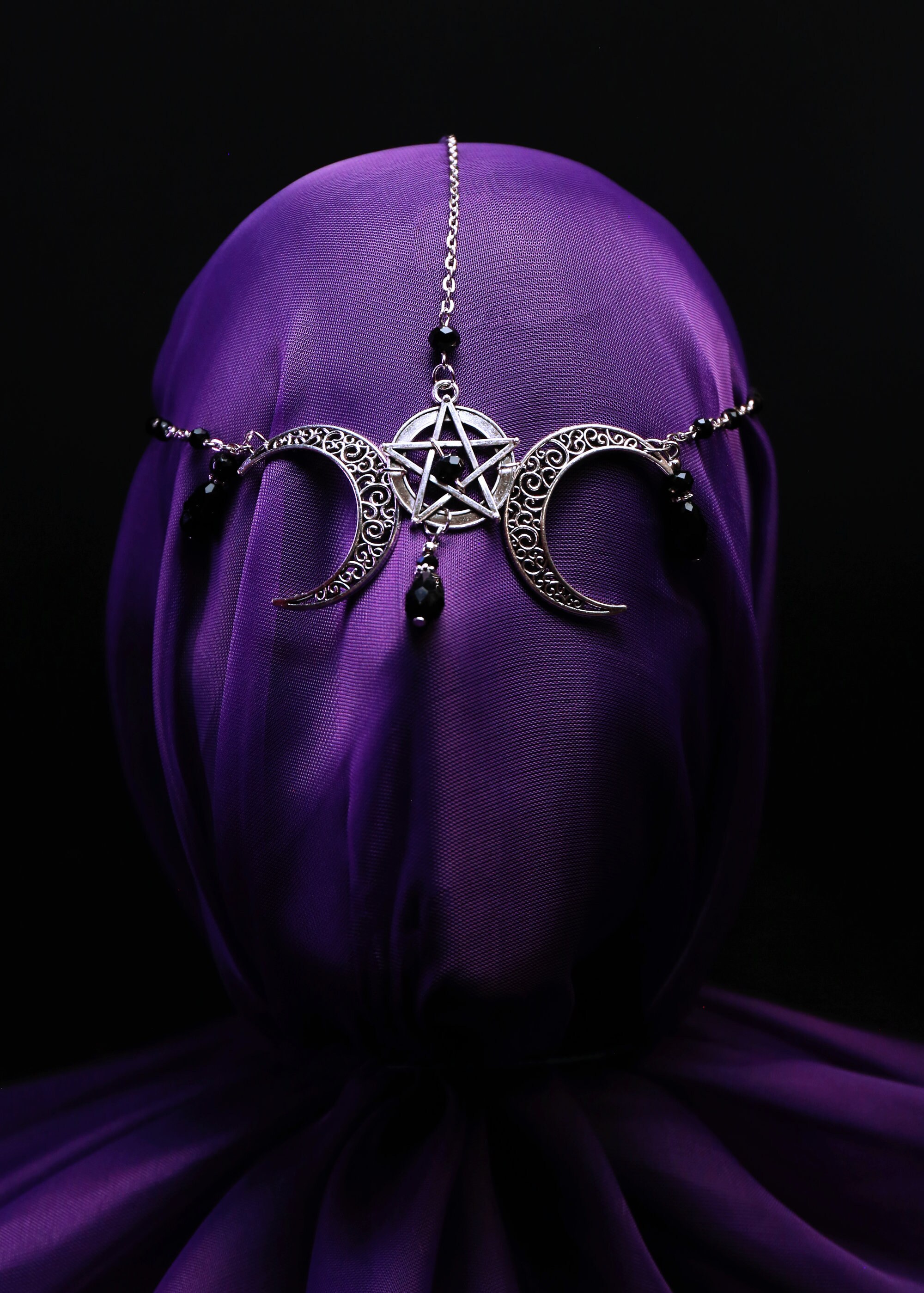 Crescent Moon Goddess Pentagram Face Chain Headpiece Crown Etsy
