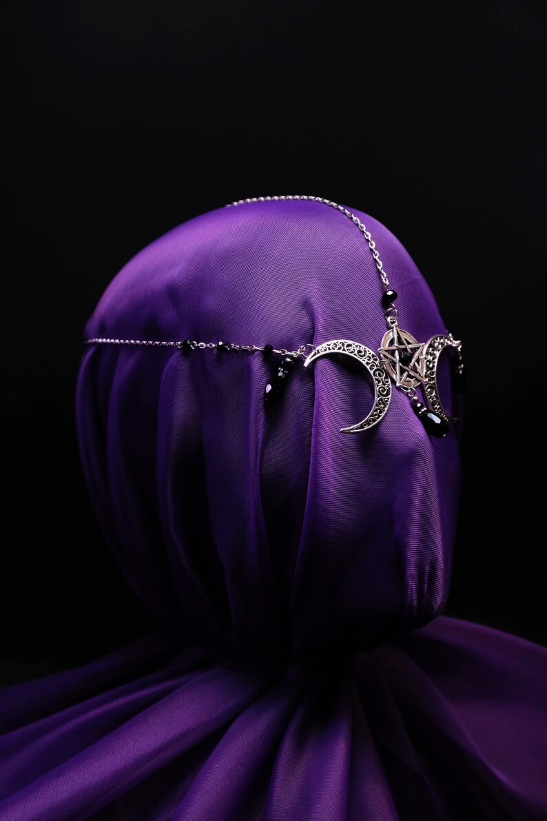 Crescent Moon Goddess Pentagram Face Chain Headpiece Crown Etsy