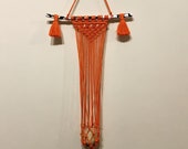 macrame wall hanging plant hanger cow print dowel orange cord birthday present christmas present bohemian decor rare