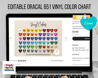 Editable Oracal 651 Vinyl Color Chart For Decal Businesses //  Edit on Canva, Instructions included // Cricut Small Business Resources
