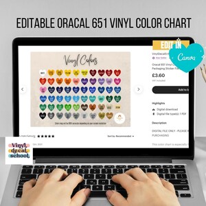 Bewerkbare Oracal 651 vinyl kleurenkaart voor stickerbedrijven//bewerken op Canva, instructies inbegrepen//Cricut Small Business Resources