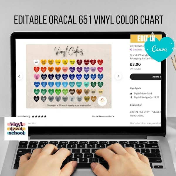 Editable Oracal 651 Vinyl Color Chart For Decal Businesses //  Edit on Canva, Instructions included // Cricut Small Business Resources