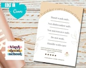 Tumbler Care Instructions Card Printable & Editable Boho Style  // Neutral Care Card // Edit on Canva, Instructions included