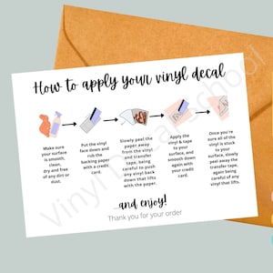 Bewerkbare vinylinstructiekaarten met illustratie//eenvoudige stickertoepassingskaart//bewerken op Canva, inclusief instructies