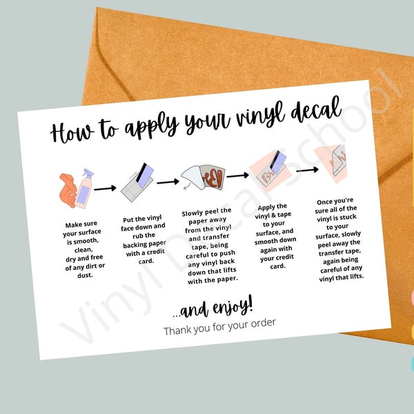 Editable Vinyl Instruction Cards with Illustration // Simple Style Decal Application Card // Edit on Canva, Instructions included