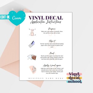 Editable Vinyl Decal Instruction Card with Illustrations // Minimal Style Decal Application Card // Edit on Canva, Instructions included