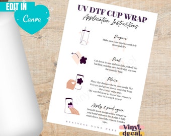 Editable UV-DTF Application Card with Illustrations // UVDTF Instructions Sheet // Edit on Canva, Instructions inc.