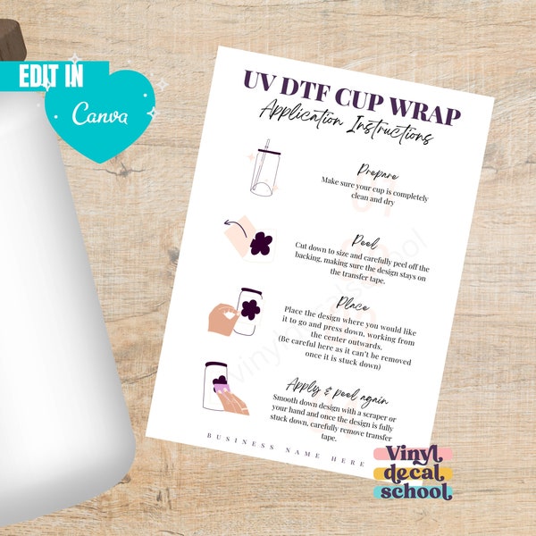 Editable UV-DTF Application Card with Illustrations // UVDTF Instructions Sheet // Edit on Canva, Instructions inc.