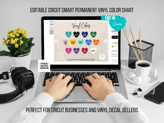 Editable Cricut Smart Vinyl Color Chart for Decal Businesses