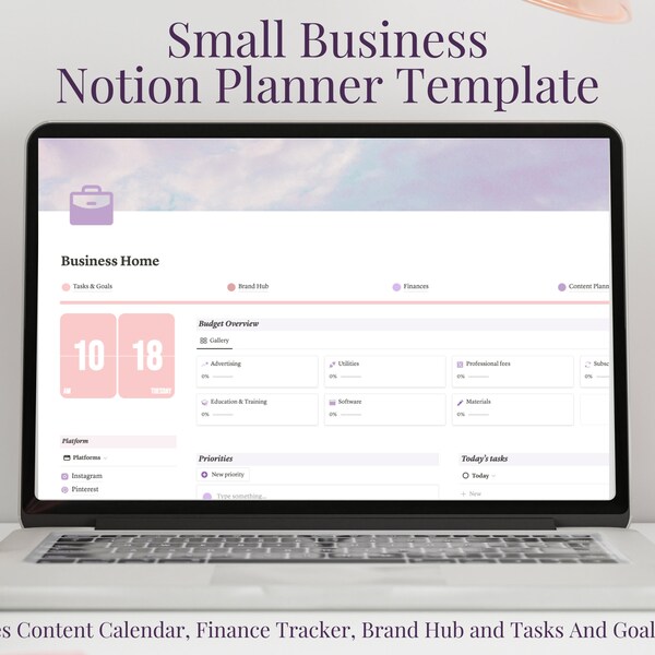 Notion Template Small Business Planner // Content Calendar, Finances, Task List, Budget // Perfect For Craft Business Owners