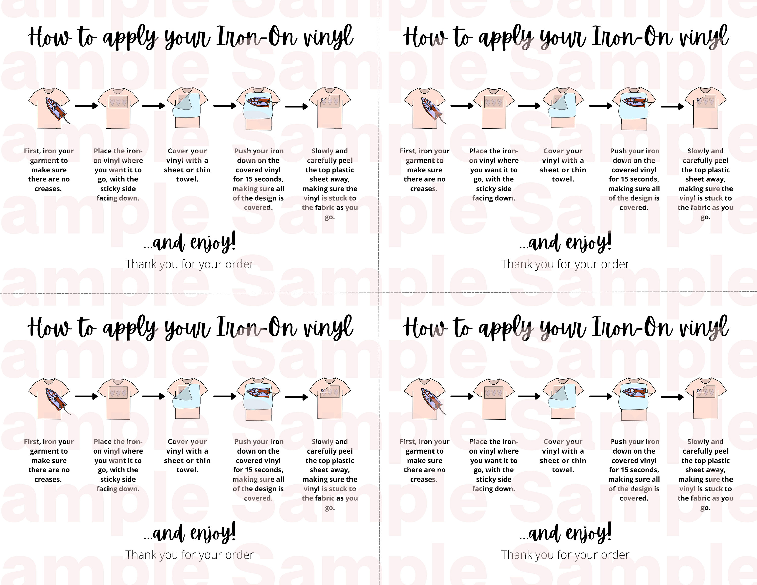 Iron-on Vinyl Decal Instructions Printable Card With Illustrations // 4 ...