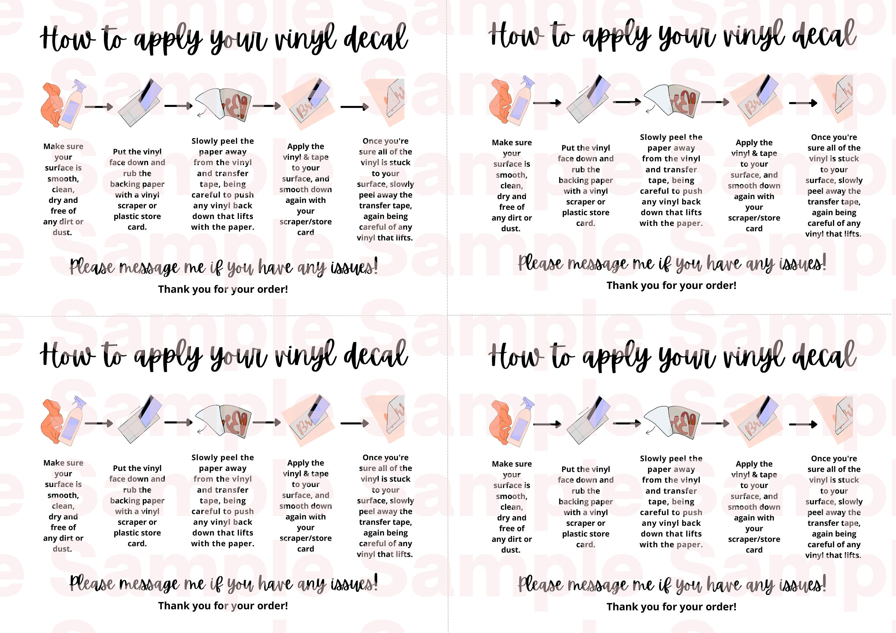 vinyl decal instructions printable card with illustrations etsy