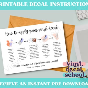 Instruções de decalque para impressão para vinil adesivo com ilustrações // 4 por página US Letter e A4 // Aplicação de decalque PDF para impressão