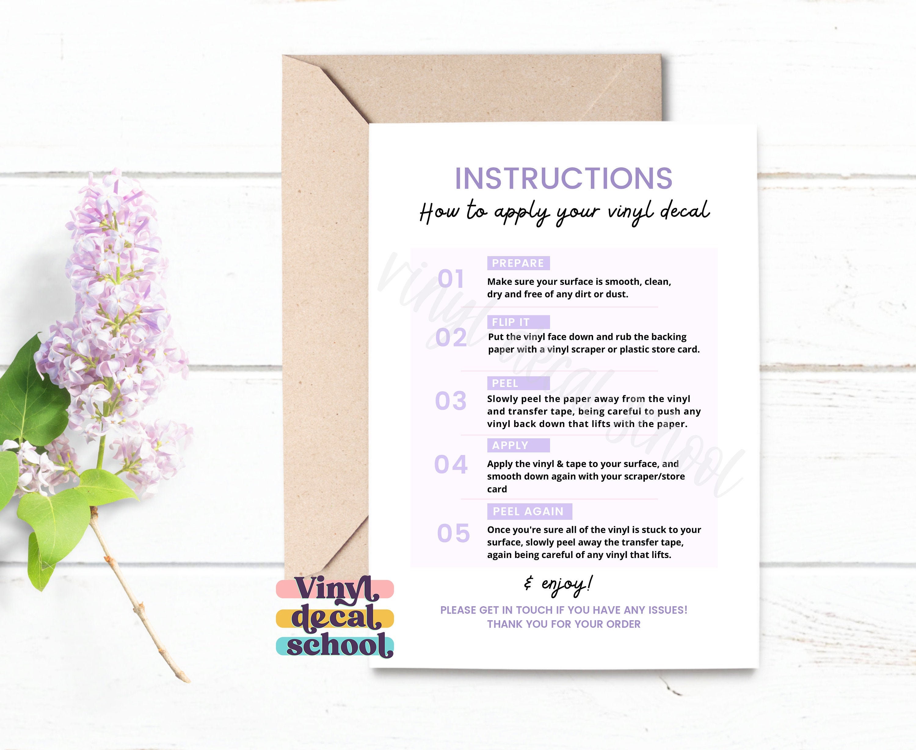 vinyl decal instructions printable card 4 per page us etsy