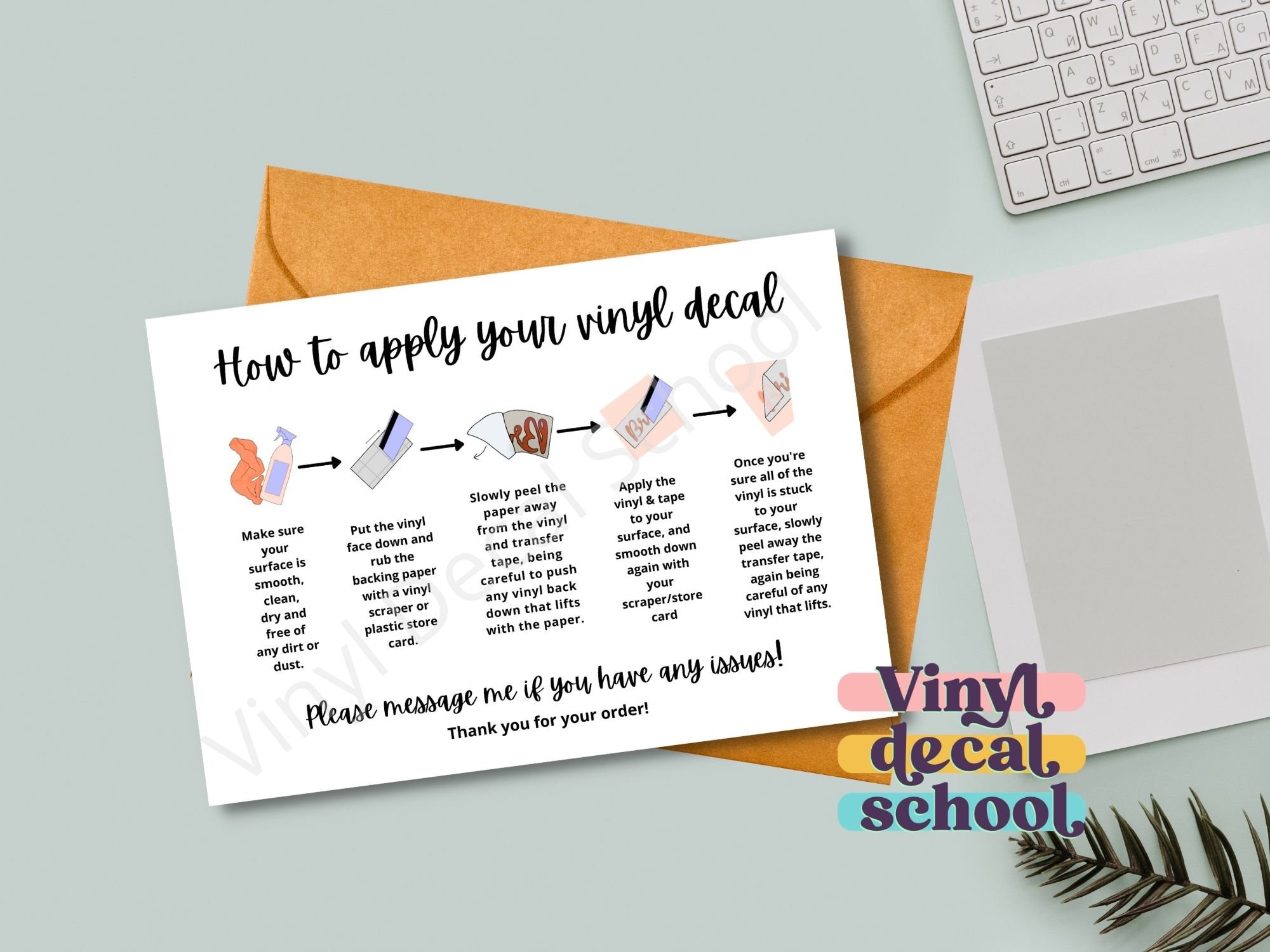 vinyl decal instructions printable card with illustrations etsy