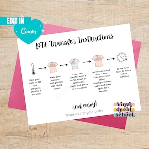 Editable DTF Transfer Instructions with Illustrations // Ready To Press DTF Instructions Car// Edit on Canva, Instructions inc.