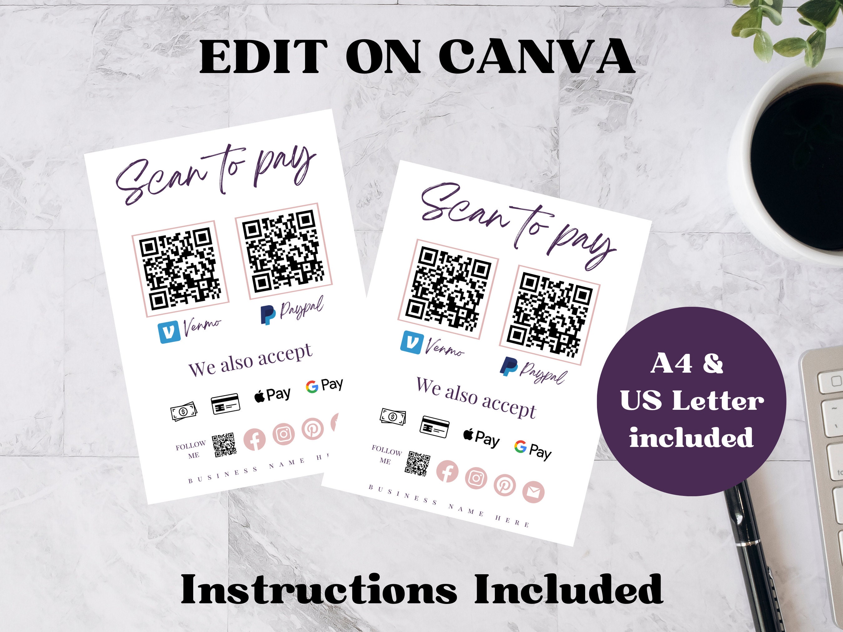 Editable Scan Code Editable Scan to Pay Template Sign // Printable Scan to Pay QR Code ...