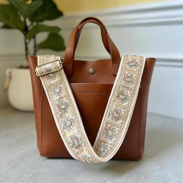 Gold Lace Sequin & Iridescent Floral Embroidered Bag Strap, Boho Purse Strap, 2" Wide Adjustable Crossbody Strap, Handmade in the USA