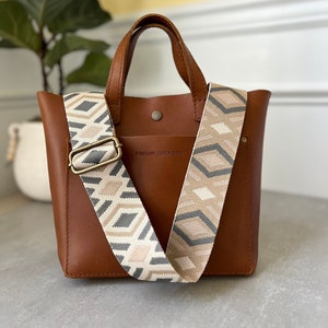 Tan & Stone Boho Purse Strap, handbag strap, 2&quot; wide adjustable crossbody strap, replacement bag strap, unique gift for her