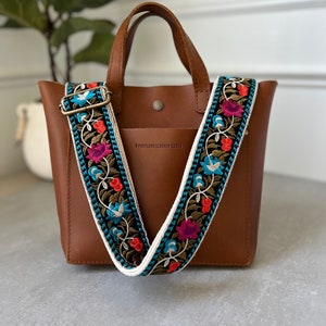 Blauer, mit Blumen bestickter Taschengurt, verstellbarer Crossbody-Gurt, 5 cm breiter Taschengurt, Geschenk für sie