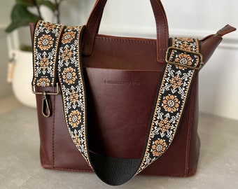 Retro portemonneeriem met bloemen, 2" brede verstelbare schoudertasriem, vervangende riem, retro gitaarriem voor handtas, messing hardware