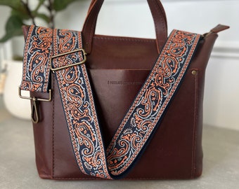 Correa para bolso con estampado paisley azul marino y coral, correa ajustable de 5 cm de ancho para bolso cruzado, correa de repuesto, correa de guitarra retro para bolsos, correa para bolso