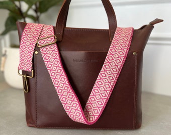 Correa tejida estilo boho rosa y beige para bolso / correa para bolso / correa ancha ajustable para bandolera / correa de guitarra para bolso / correa de repuesto